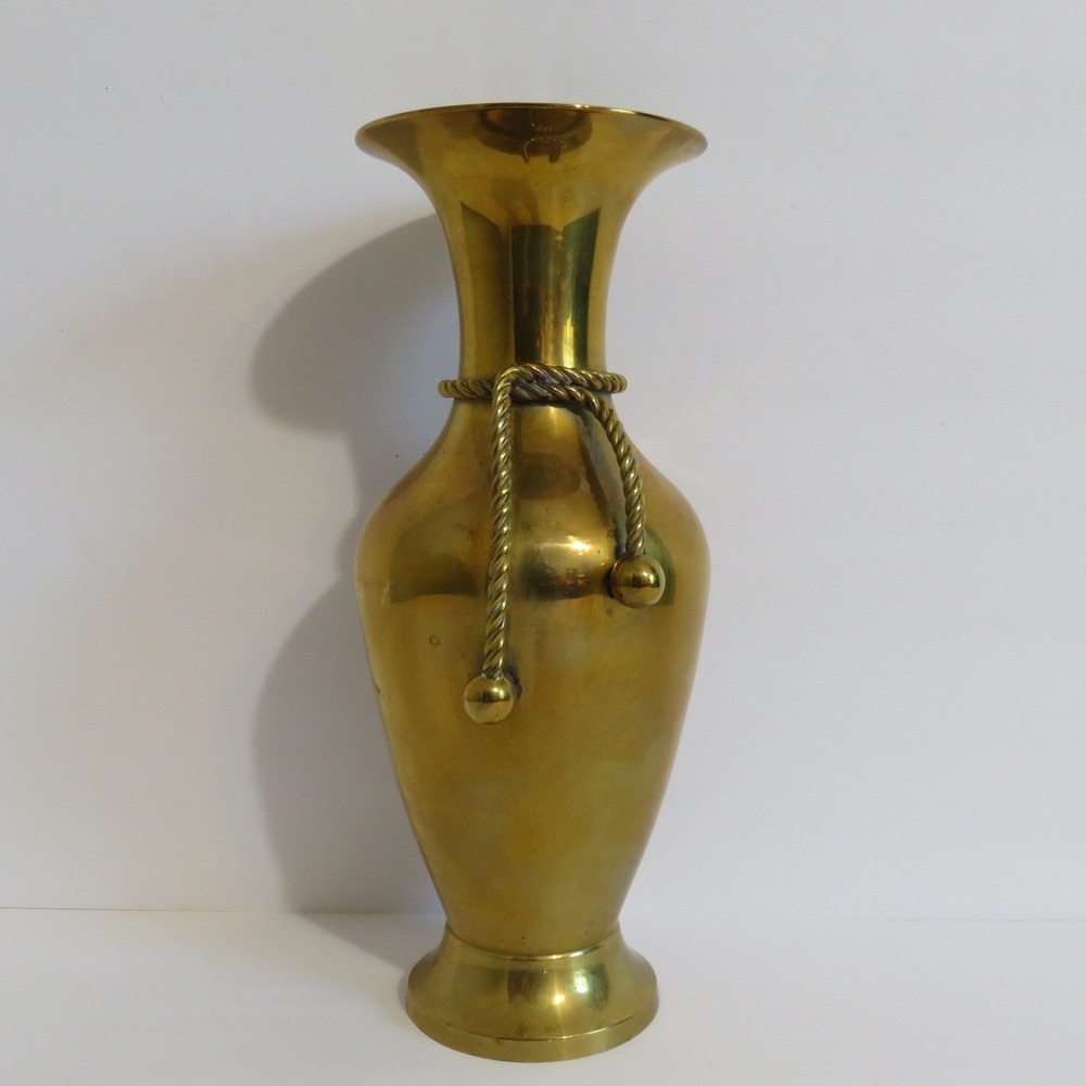 Wildwood Brass Vase Decorative Rope Detail‎ Flared Neck Mid Century Modern 7.5"